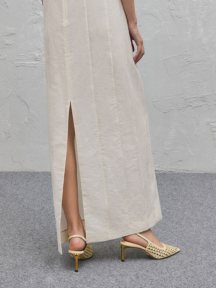 Studded Cut-Out Kitten-Heel Slingback Pumps, Cream, hi-res