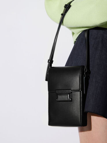 Freida Metallic Accent Elongated Pouch, Black, hi-res