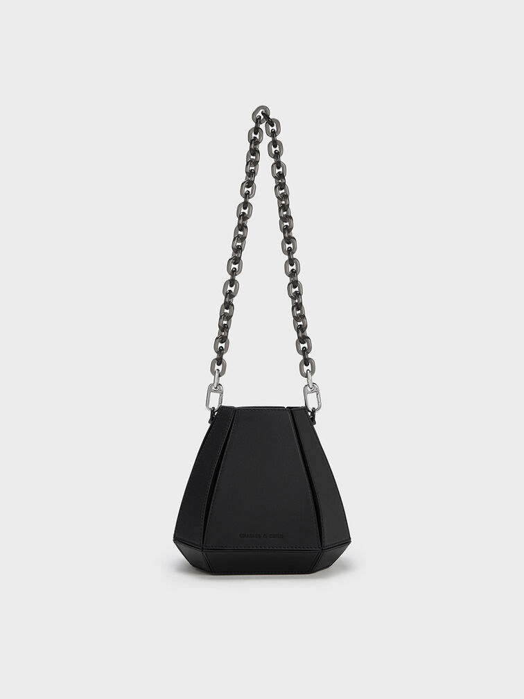Geometric Structured Bucket Bag, สีดำ, hi-res