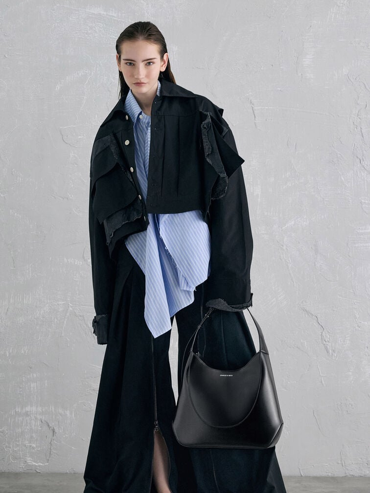กระเป๋าโฮโบรุ่น Sigrid, สีดำอะไหล่สีเงิน, hi-res