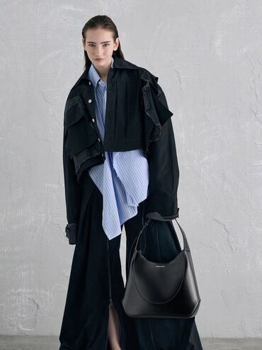 กระเป๋าโฮโบรุ่น Sigrid, สีดำอะไหล่สีเงิน, hi-res