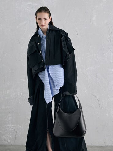 กระเป๋าโฮโบรุ่น Sigrid, สีดำอะไหล่สีเงิน, hi-res