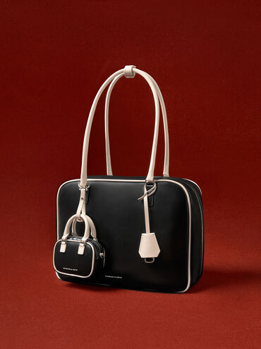 กระเป๋าทรงโบว์ลิ่งดีไซน์แบบทูโทนไซซ์ใหญ่รุ่น Sianna, สีมัลติ, hi-res