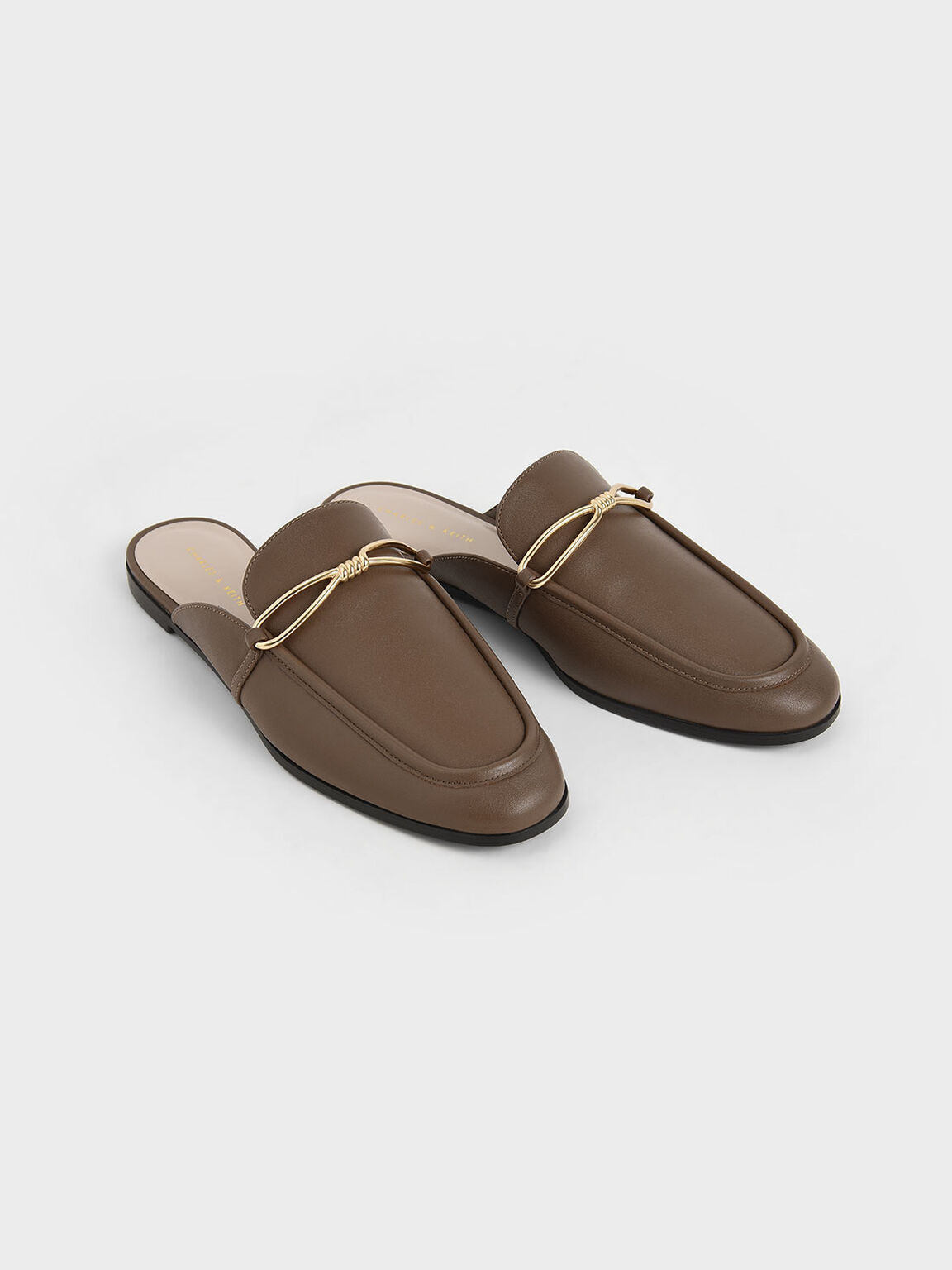 Metallic Accent Loafer Mules, Brown, hi-res