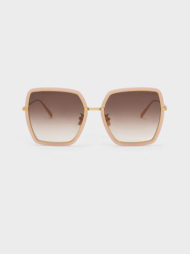 Oversized Square Butterfly Sunglasses, สีชมพู, hi-res