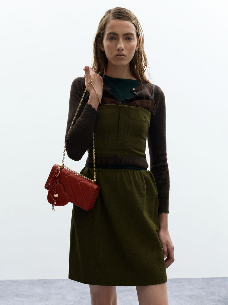 ชาร์มรูปกุญแจและหัวใจรุ่น Ciara, สีเบอร์กันดี, hi-res