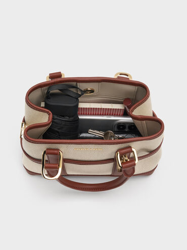 กระเป๋าโท้ทไซซ์มินิวัสดุผ้าแคนวาสรุ่น Scottie, สีอิฐ, hi-res