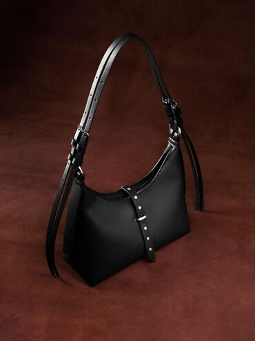 Lark Studded Belted Shoulder Bag, Noir, hi-res