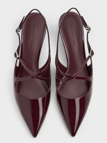 Pauline Patent Crossover Slingback Kitten Heels, Maroon, hi-res