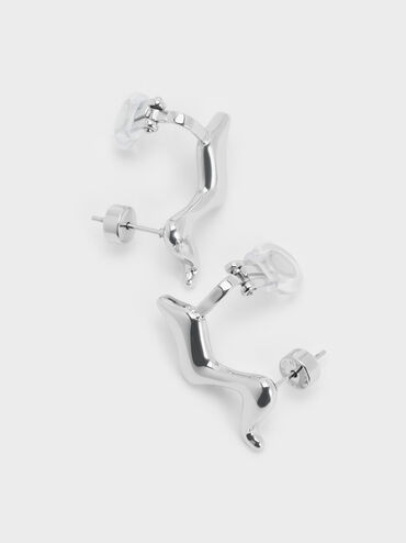 Emilia Wavy Stud Earrings, Silver, hi-res