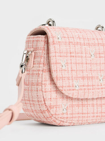 Bunny Tweed Beaded Handle Bag, สีชมพู, hi-res