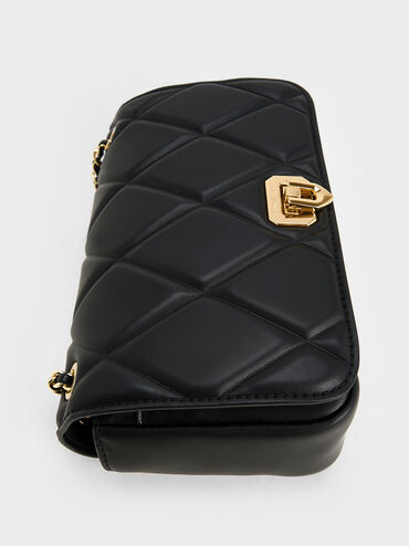 Arwen Diamond-Quilt Shoulder Bag, Black, hi-res