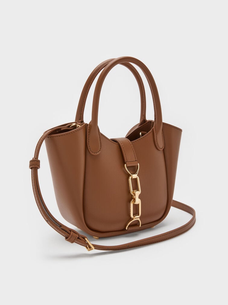 Agatha Chain-Accent Tote Bag, Chocolate, hi-res