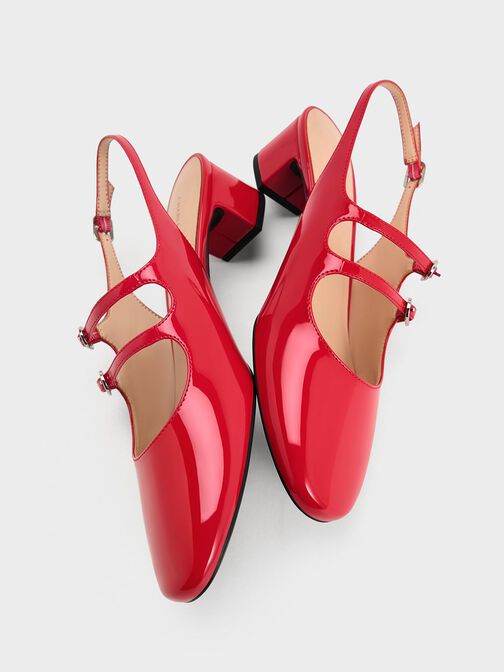 Clementine Double-Strap Slingback Mary Jane Pumps, Red, hi-res