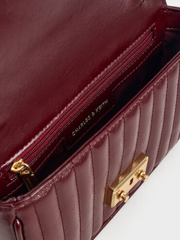 กระเป๋าสะพายข้างขนาดเล็กดีไซน์แบบย่นรุ่น Donna, สีเบอร์กันดี, hi-res