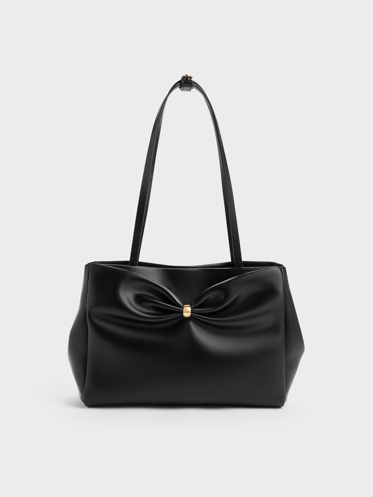 Halsey Ruched Tote Bag, Black, hi-res