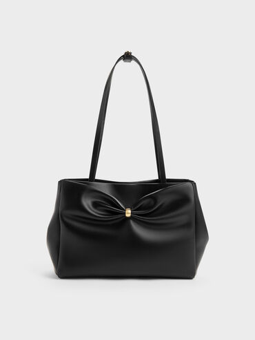 Halsey Ruched Tote Bag, Black, hi-res