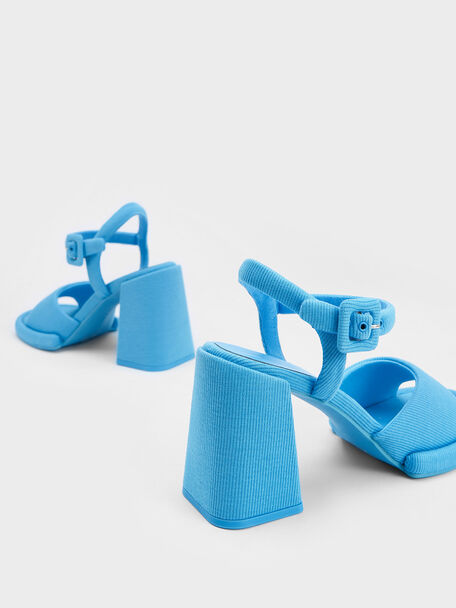 Sinead Woven Trapeze Heel Buckled Sandals, สีฟ้า, hi-res