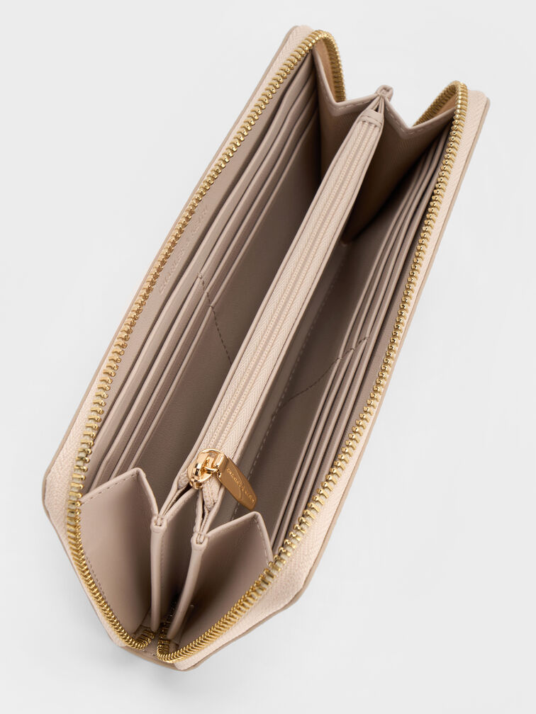 กระเป๋าสตางค์ใบยาวดีไซน์ที่ปิดแบบซิปรอบรุ่น Dulcie, สีโอ๊ต, hi-res