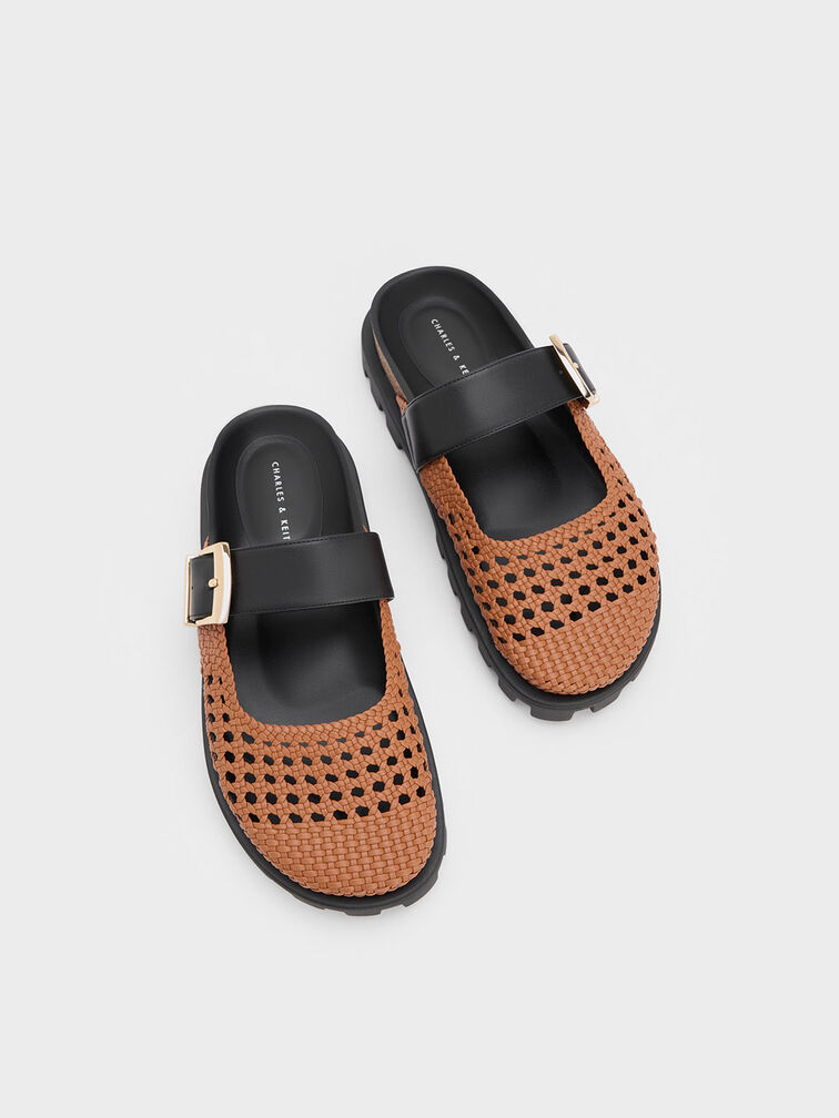 Woven Buckled Flat Mules, , hi-res