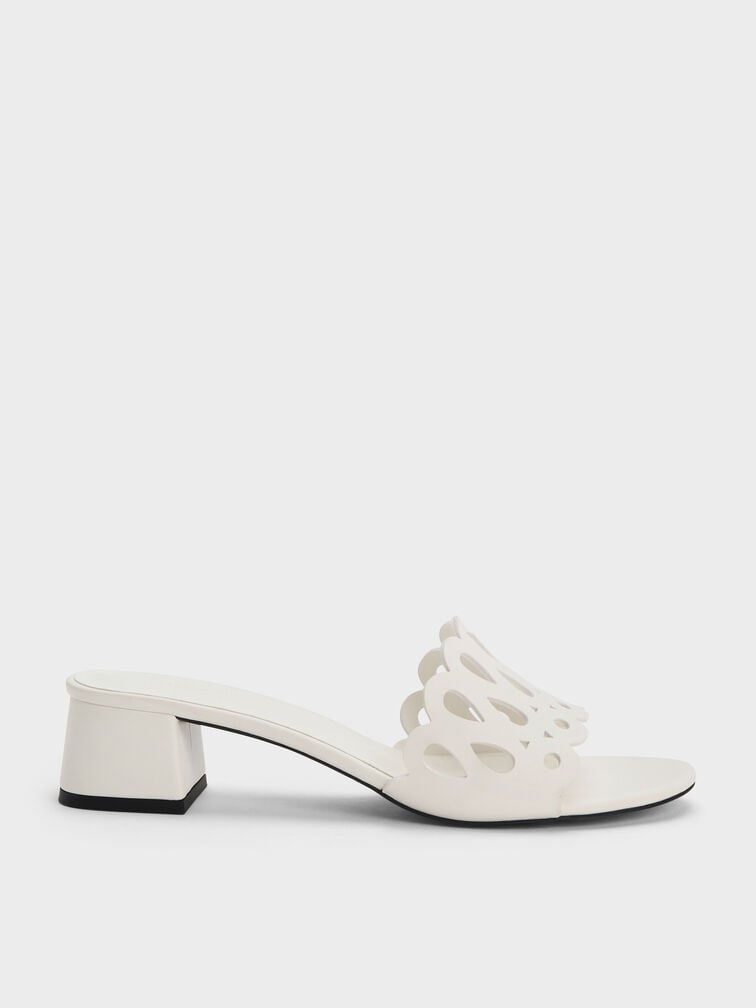 Cut-Out Block-Heel Mules, White, hi-res
