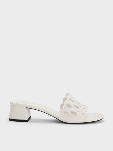 Cut-Out Block-Heel Mules, White, hi-res