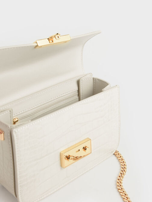 Croc-Effect Chain Strap Crossbody Bag, , hi-res