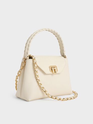 Arwen Croc-Effect Braided-Strap Top Handle Bag, Cream, hi-res