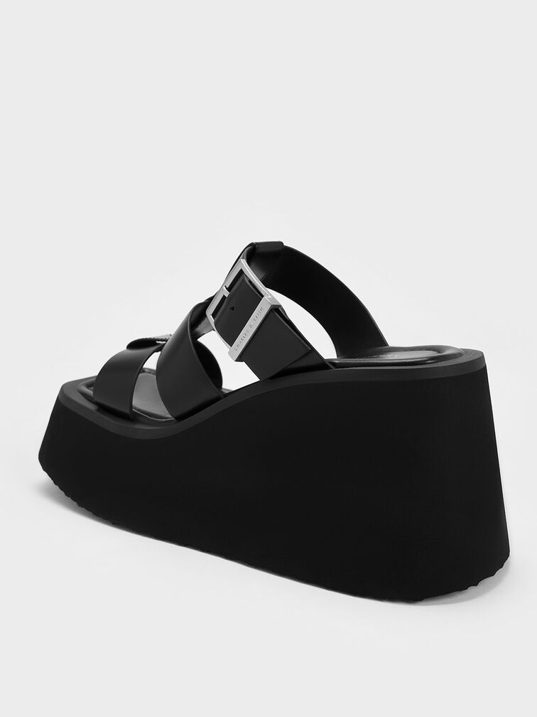 IIsa Flatform Gladiator Sandals, สีดำ, hi-res