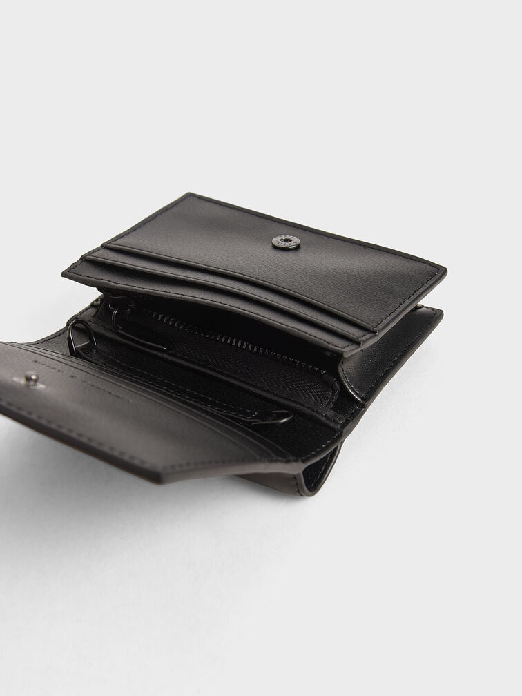 Black Snap Button Mini Short Wallet - CHARLES & KEITH US