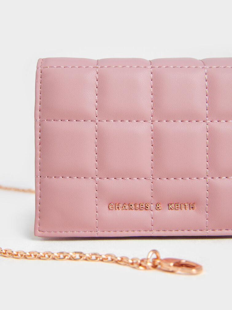 Quilted Mini Short Wallet, สีชมพู, hi-res