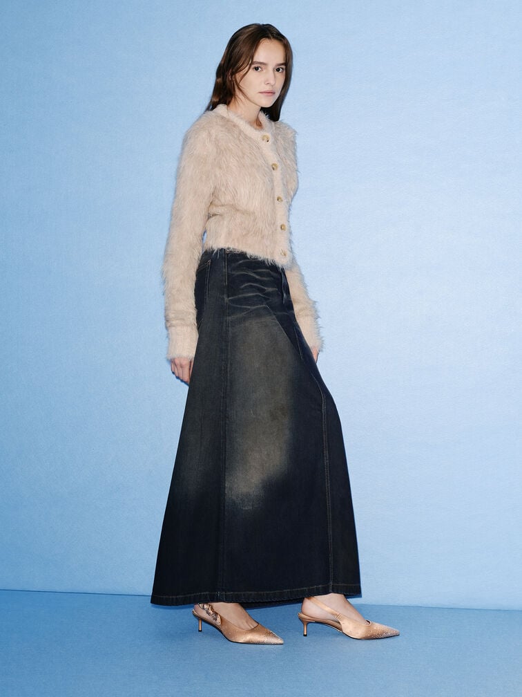 รองเท้าส้นสูงวัสดุโพลีเอสเตอร์รีไซเคิลพร้อมสายรัดส้นดีเทลประดับโบว์ผูกปมตกแต่งคริสตัลรุ่น Jayce, สีนู้ด, hi-res