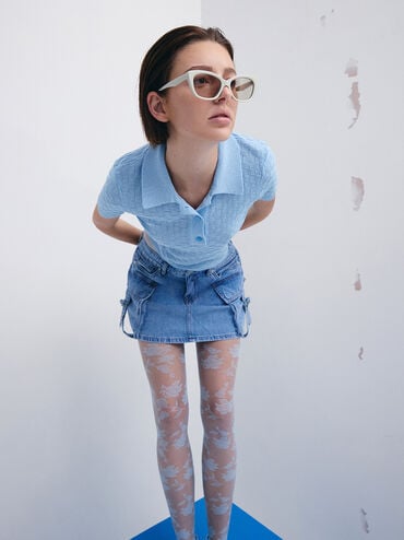 แว่นตากันแดดกรอบทรงตาแมววัสดุอะซิเตทรีไซเคิลรุ่น Maeva, สีชอล์ค, hi-res