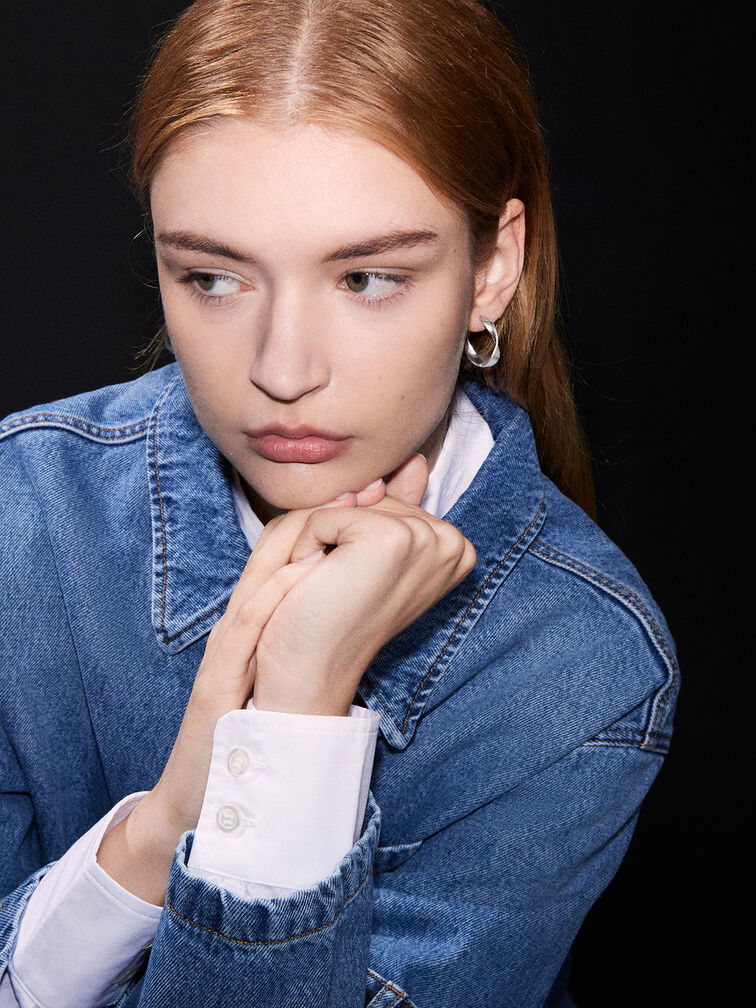 Lena Twist Hoop Earrings, Silver, hi-res