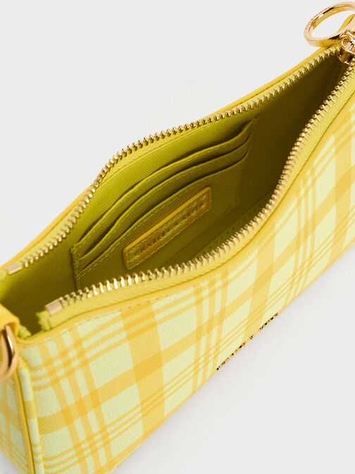 กระเป๋าลายตารางตกแต่งด้วยผ้าพันคอรุ่น Alcott, สีเหลือง, hi-res