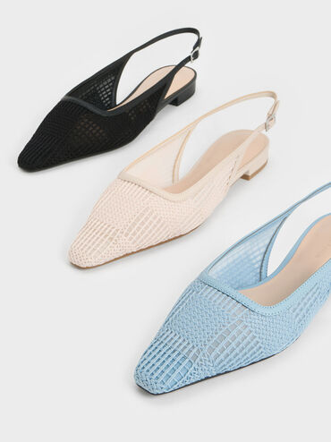Mesh Woven Slingback Flats, Cream, hi-res