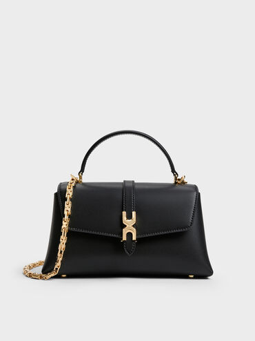Adalyn Metallic-Buckle Chain-Strap Top Handle Bag, Black, hi-res