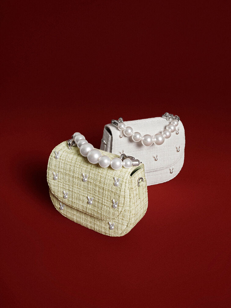 Bunny Tweed Beaded Handle Bag, , hi-res