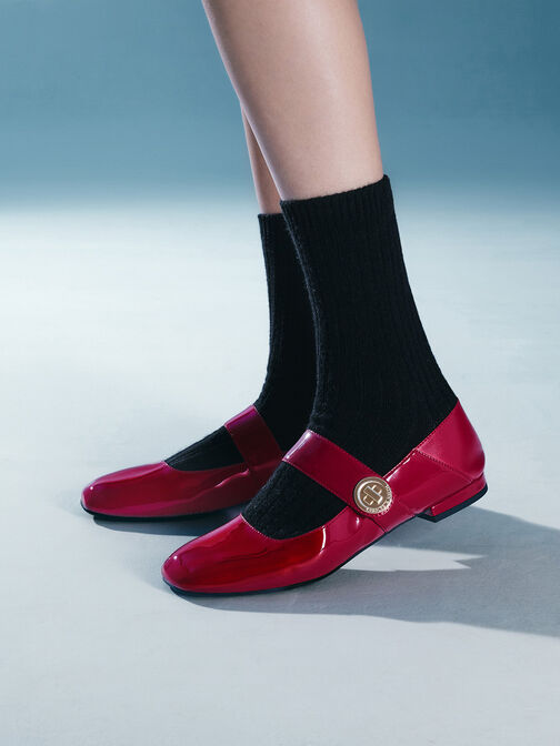 Yara Patent Mary Jane Flats, Red, hi-res