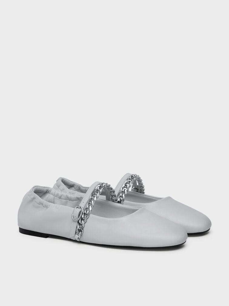 Georgie Chain Mary Jane Flats, Light Grey, hi-res