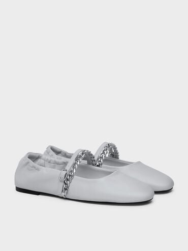 Georgie Chain Mary Jane Flats, Light Grey, hi-res