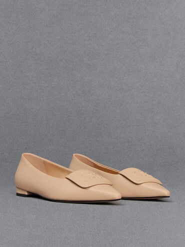 Leather Pointed-Toe Flats, , hi-res