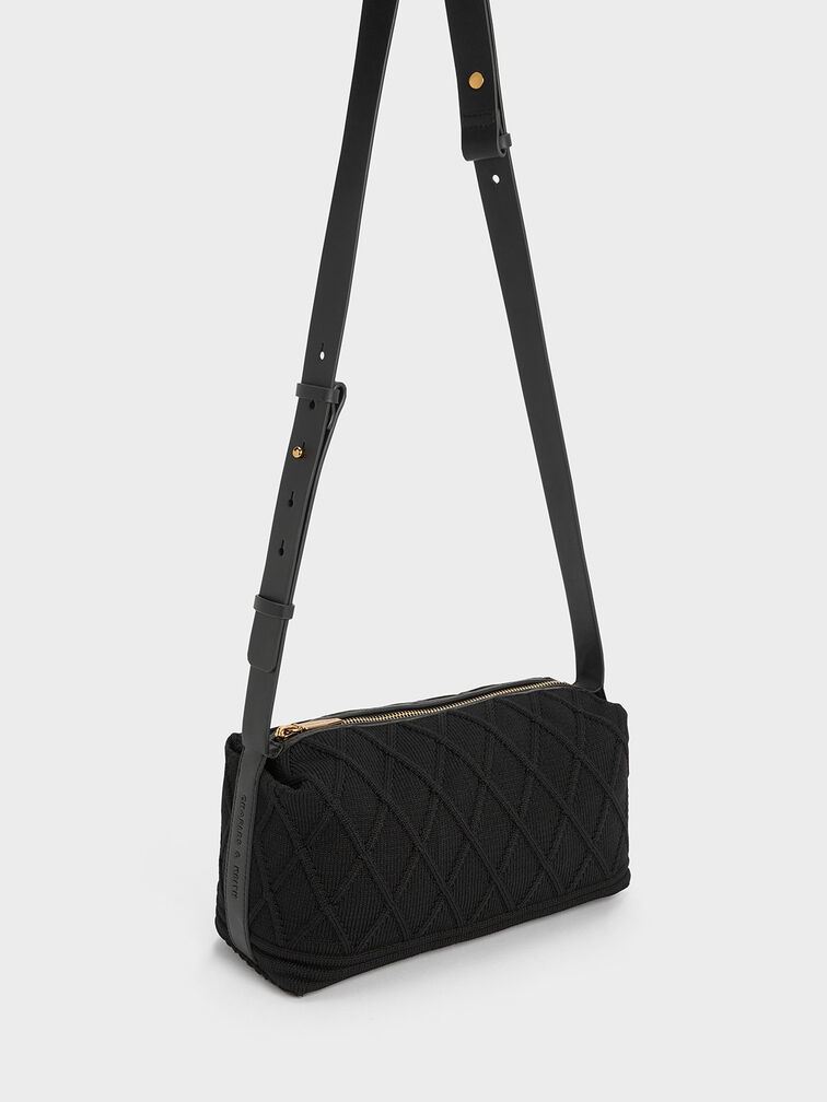 Willa Knitted Shoulder Bag, Black, hi-res