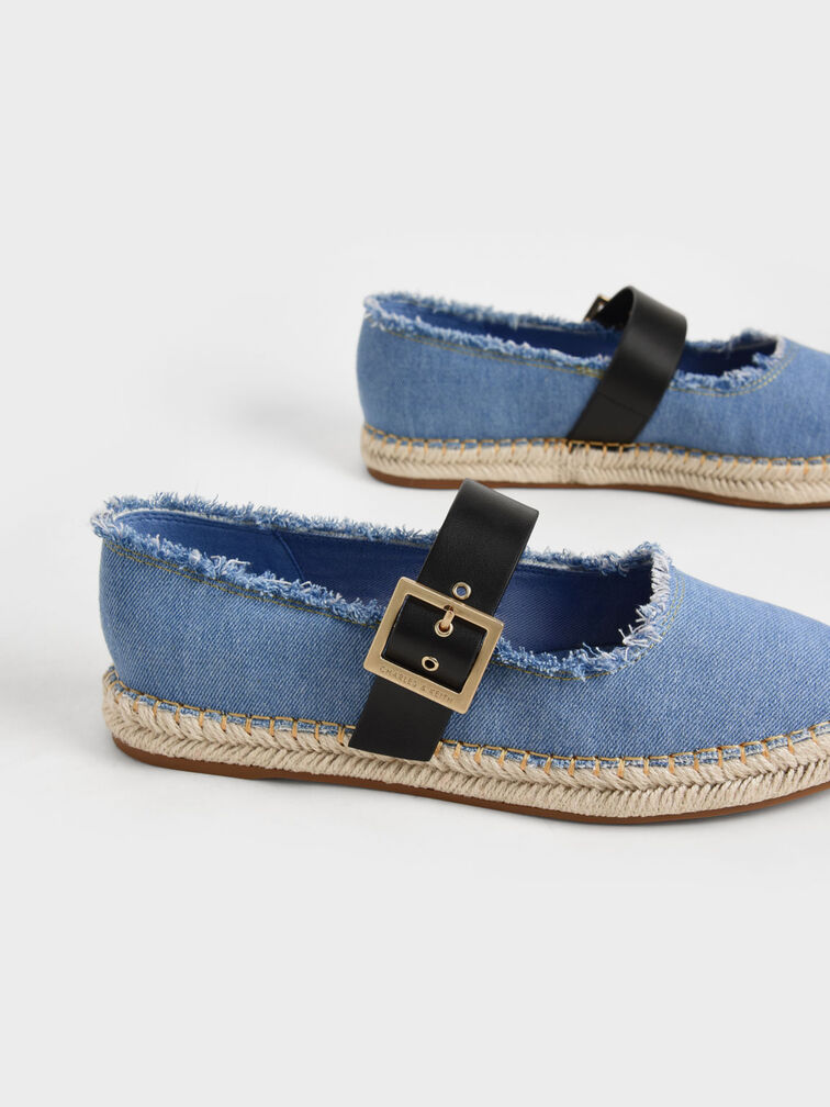 Buckled Denim Espadrille Flats, , hi-res