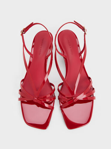 Patent Kitten-Heel Strappy Sandals, Red, hi-res