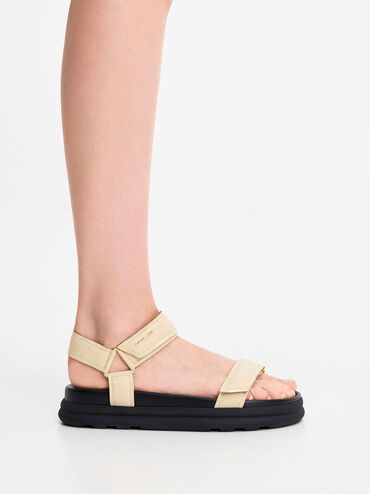 Patent Strappy Sports Sandals, สีเหลือง, hi-res