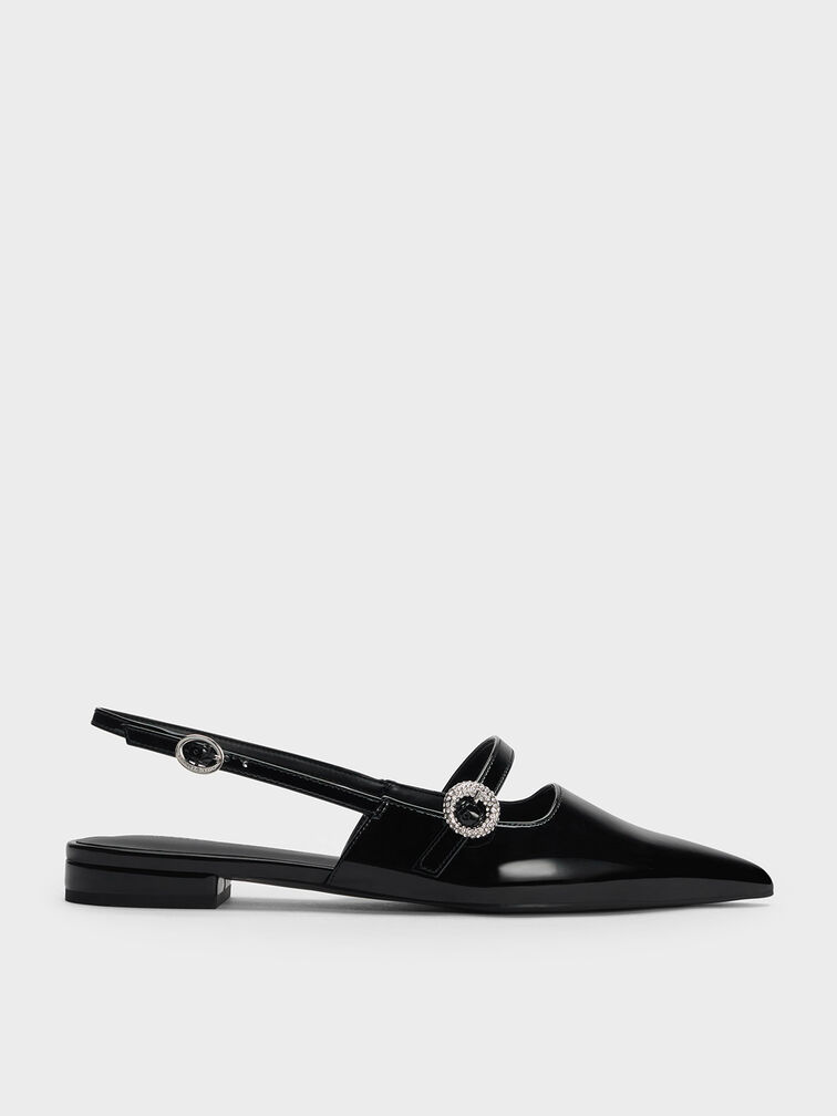 Patent Crystal-Embellished Slingback Flats, , hi-res
