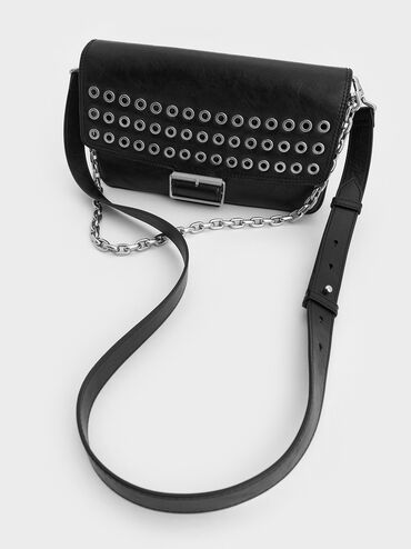 Liv Grommet Chain-Handle Shoulder Bag, Noir, hi-res