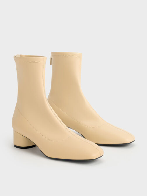 Stitch-Trim Heeled Ankle Boots, Yellow, hi-res