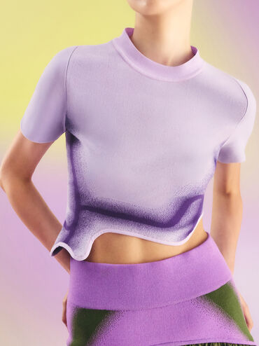 เสื้อครอปชายระบายลอนลายคลื่นวัสดุโพลีเอสเตอร์รีไซเคิลแบบไล่เฉดสี, สีไลแลค, hi-res